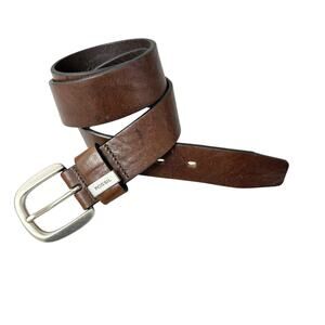 Fossil Brown Leather Belt with Silver Buckle